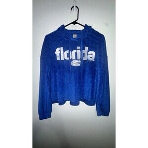 Florida Gators Embroidered Ribbed Blue Collegiate Boxy Fit Hoodie Med High Low